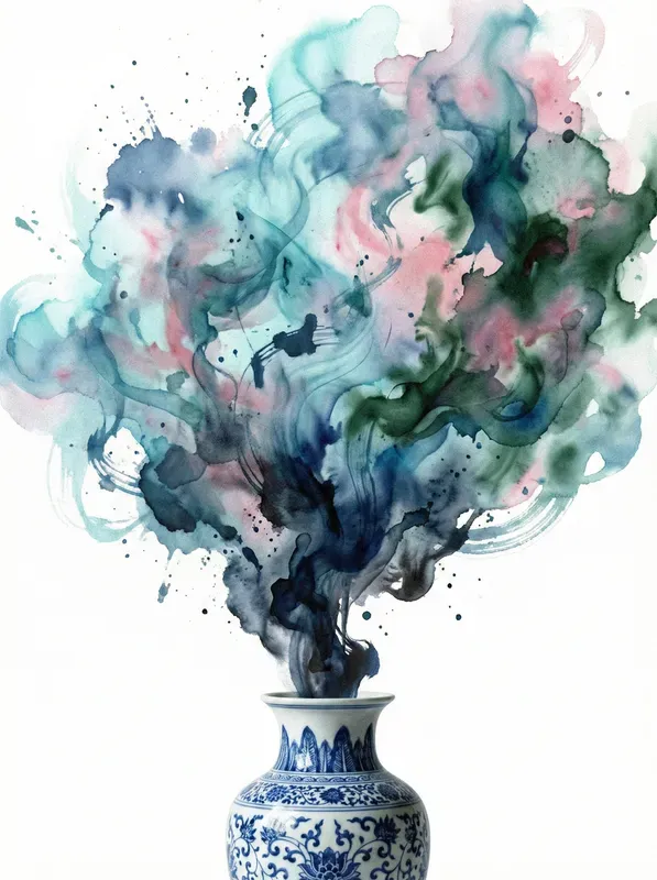 Surreal Ink Spray Porcelain Art