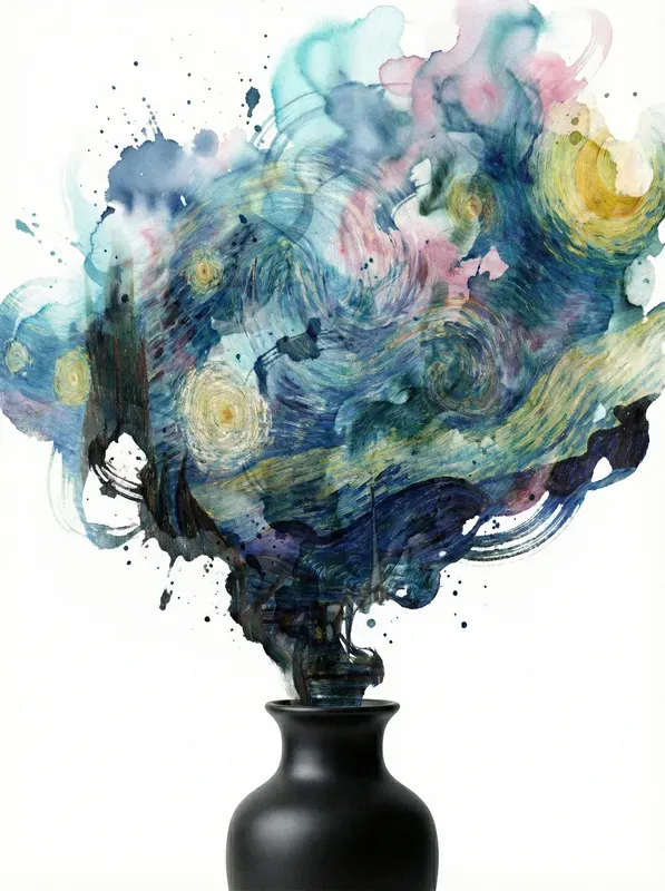 Surreal Ink Spray Porcelain Art