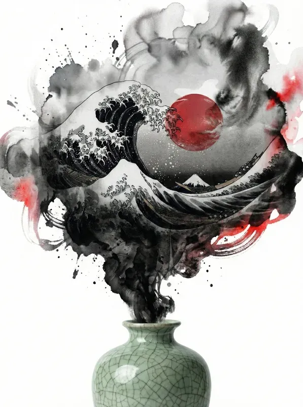 Surreal Ink Spray Porcelain Art