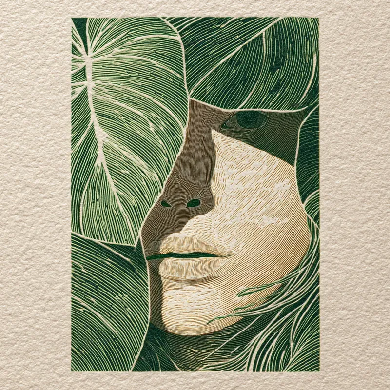 Natureinspired Linocut Portrait Series