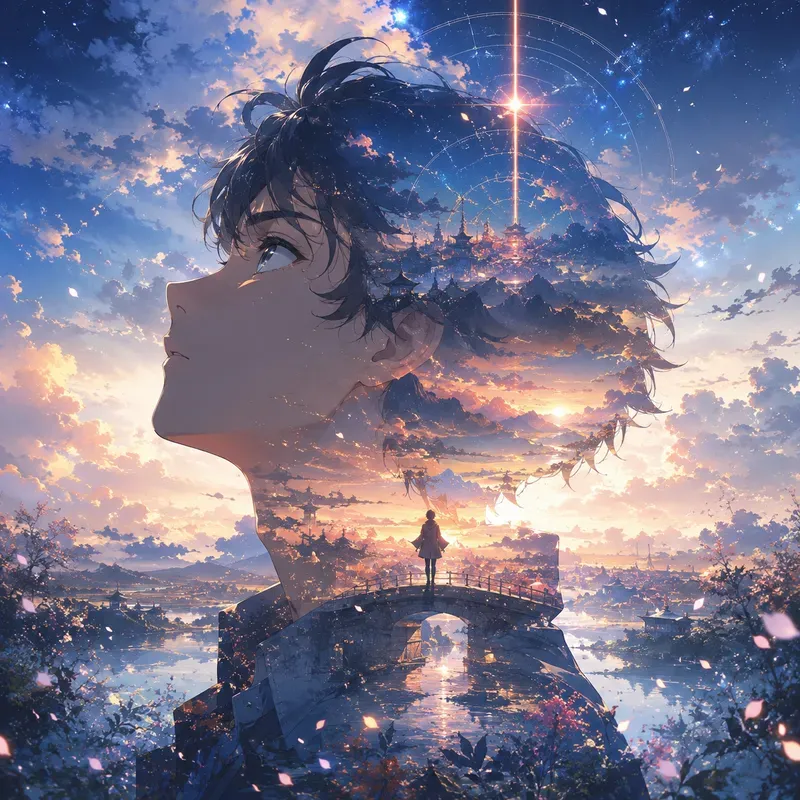 Ethereal Double Exposure Anime Portraits