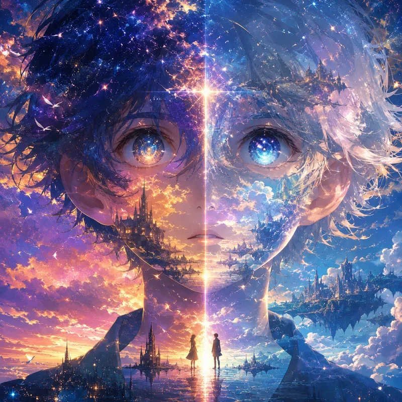 Ethereal Double Exposure Anime Portraits