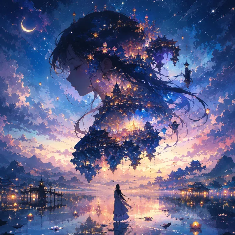 Ethereal Double Exposure Anime Portraits