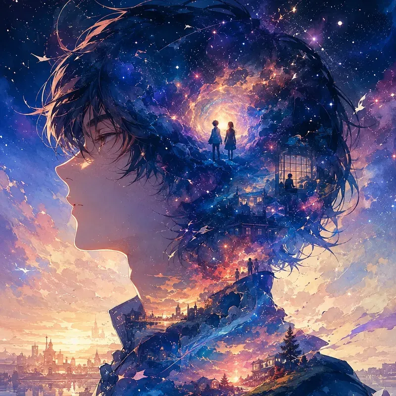 Ethereal Double Exposure Anime Portraits