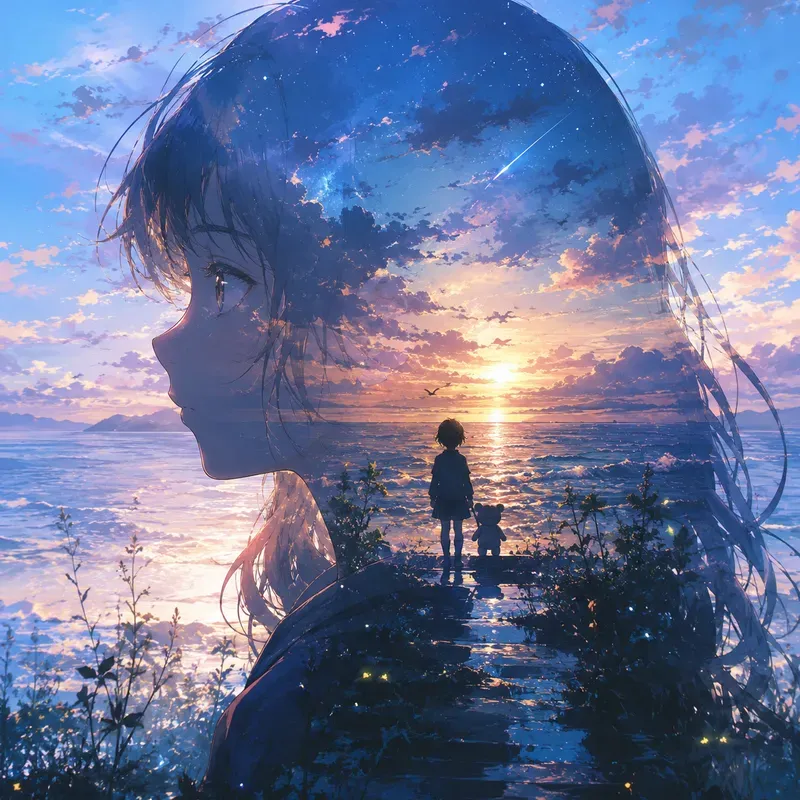 Ethereal Double Exposure Anime Portraits