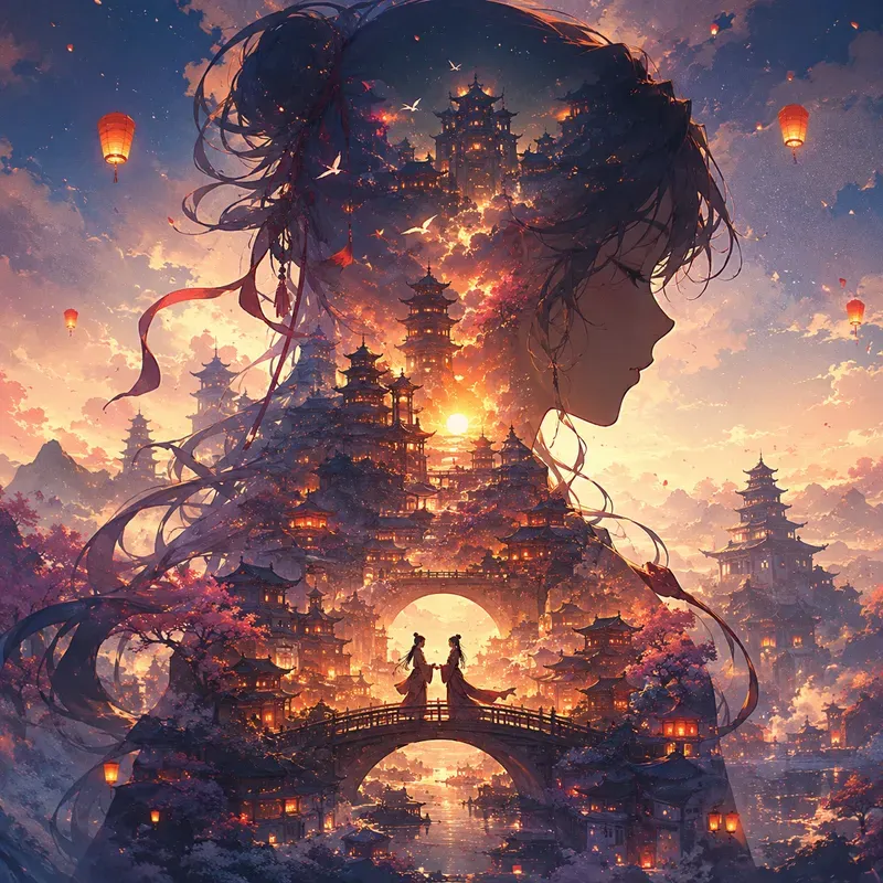 Ethereal Double Exposure Anime Portraits