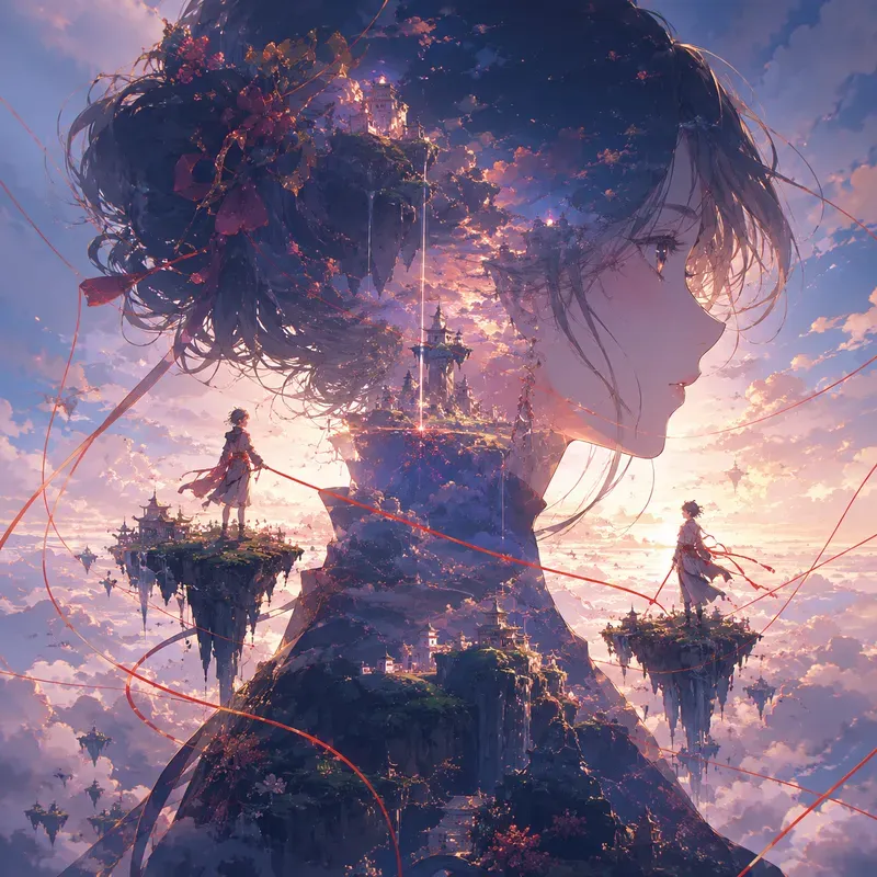 Ethereal Double Exposure Anime Portraits