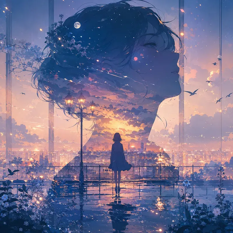 Ethereal Double Exposure Anime Portraits