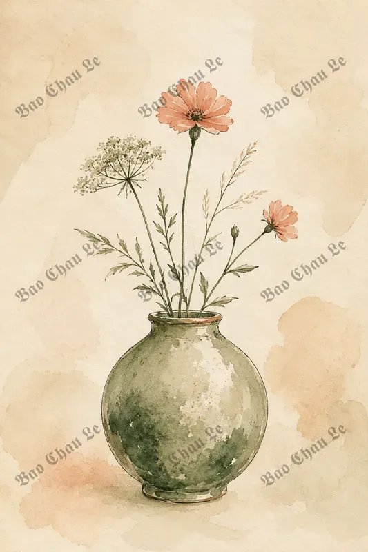 Vintage Watercolor Minimal Line Art