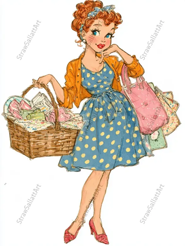 Printable Retro Fashion Girls Clipart