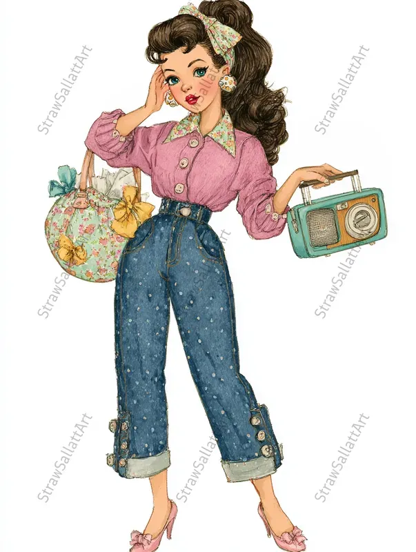 Printable Retro Fashion Girls Clipart