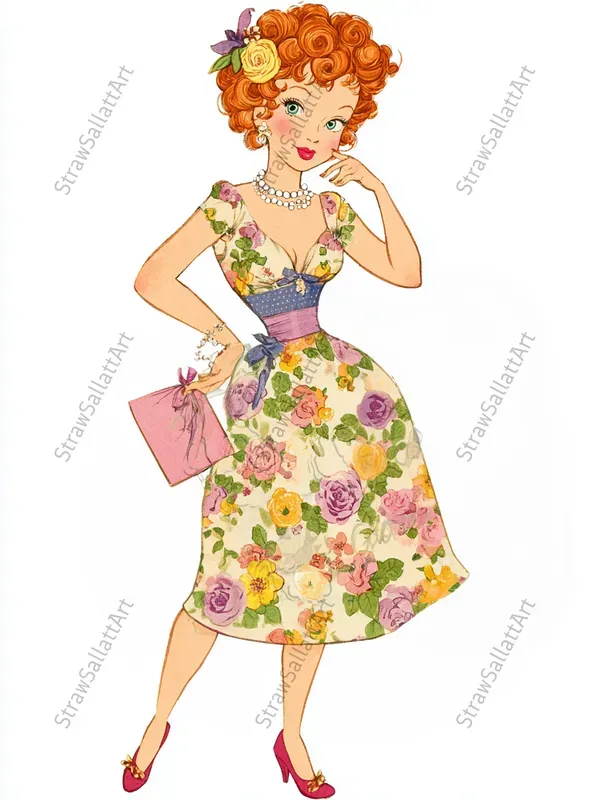 Printable Retro Fashion Girls Clipart