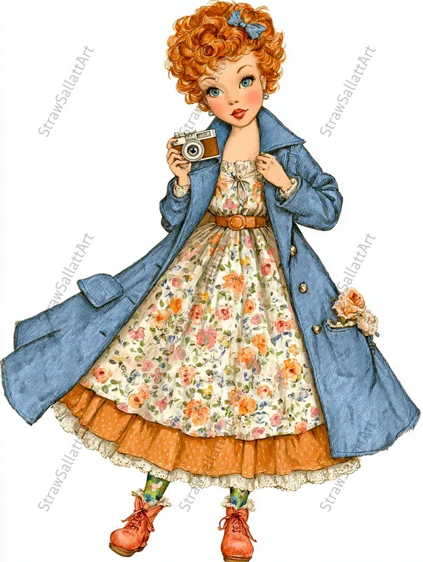 Printable Retro Fashion Girls Clipart