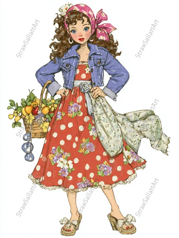 Printable Retro Fashion Girls Clipart
