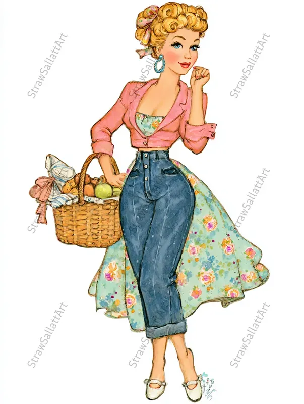 Printable Retro Fashion Girls Clipart