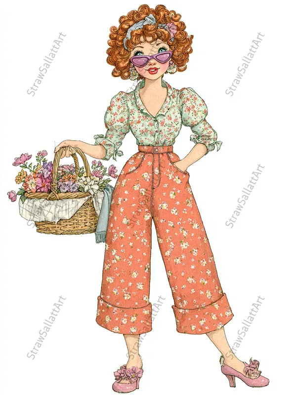 Printable Retro Fashion Girls Clipart
