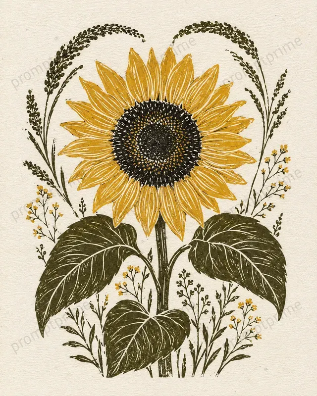 Linocut Floral Art Prints