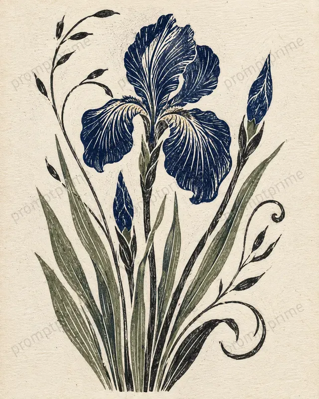 Linocut Floral Art Prints