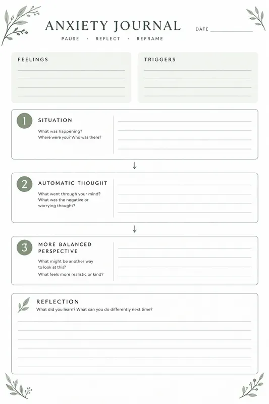 Anxiety Reflection Journal Pages