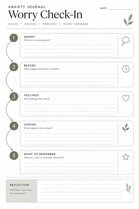 Anxiety Reflection Journal Pages