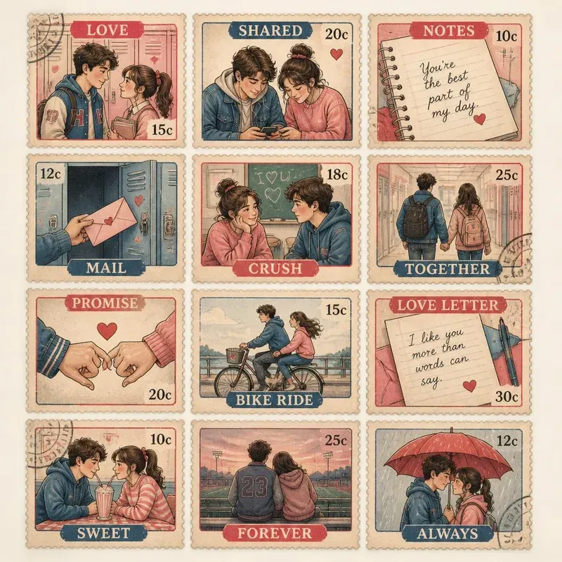 Retro Vintage Love Stamps Ephemera 80s