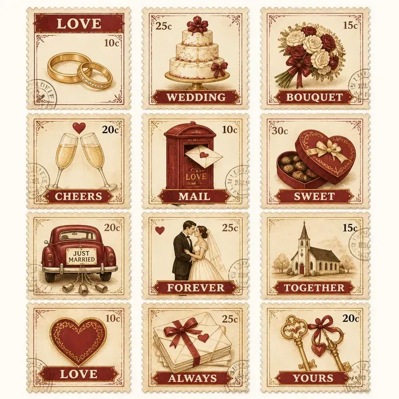 Retro Vintage Love Stamps Ephemera 80s