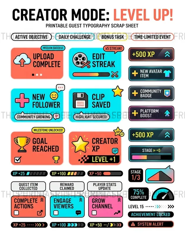 Gaming Typography Scrap Sheets