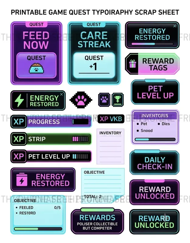 Gaming Typography Scrap Sheets