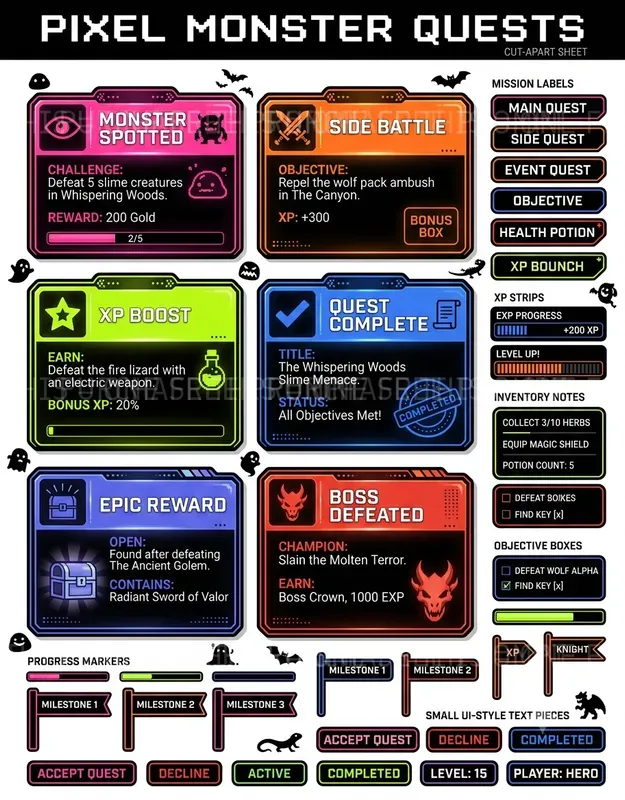 Gaming Typography Scrap Sheets