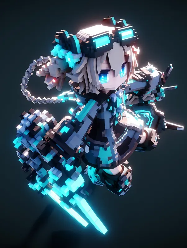 Cyber Neon Microvoxel Anime Style