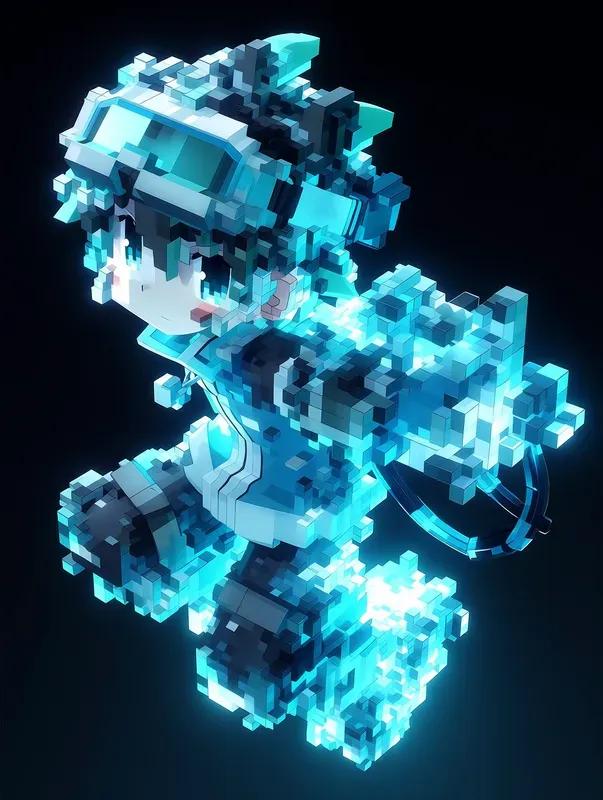 Cyber Neon Microvoxel Anime Style