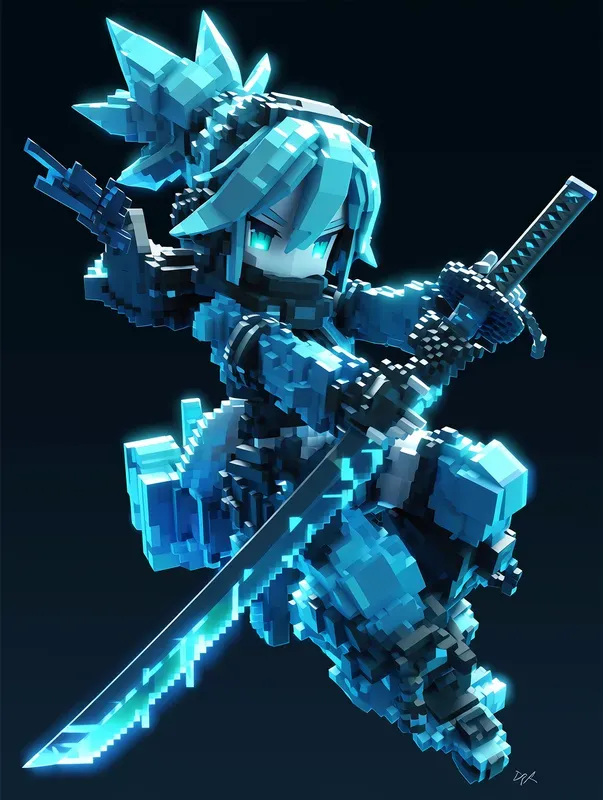 Cyber Neon Microvoxel Anime Style