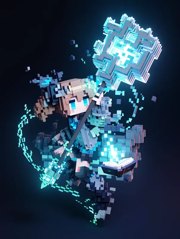 Cyber Neon Microvoxel Anime Style