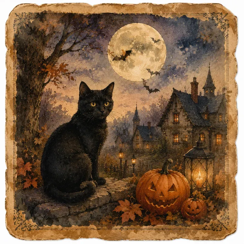 Halloween Watercolor Postcard Ephemera