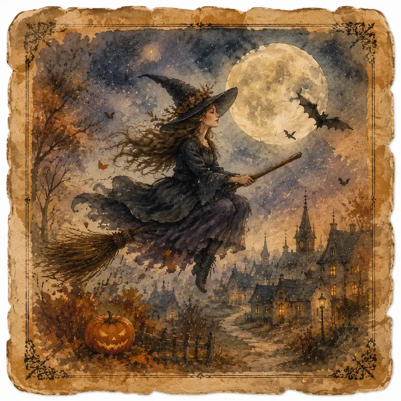 Halloween Watercolor Postcard Ephemera