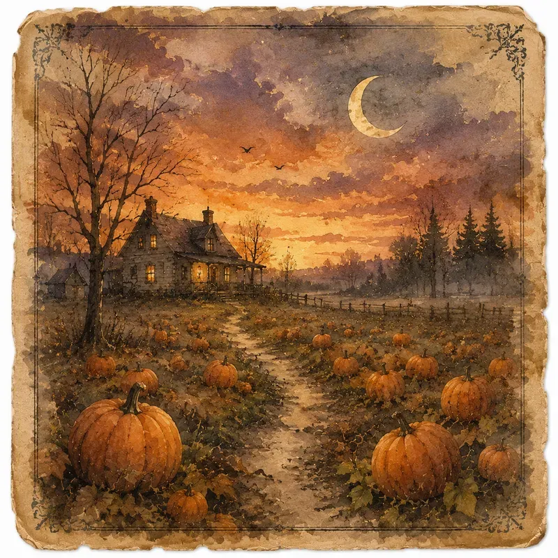 Halloween Watercolor Postcard Ephemera