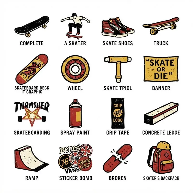Flat Vintage Screenprint Icon Sheets