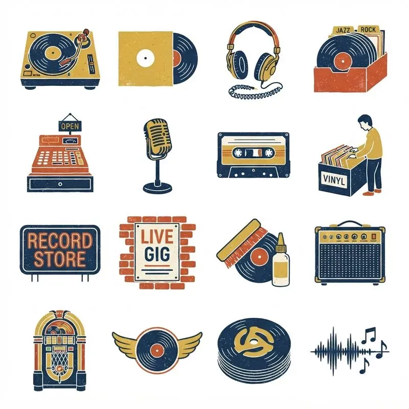 Flat Vintage Screenprint Icon Sheets