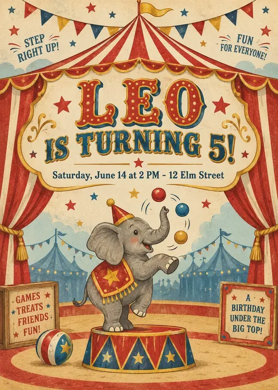 Circus Birthday Party Invitations