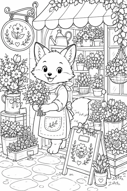 Cute Animal Shopkeepers Coloring Pages