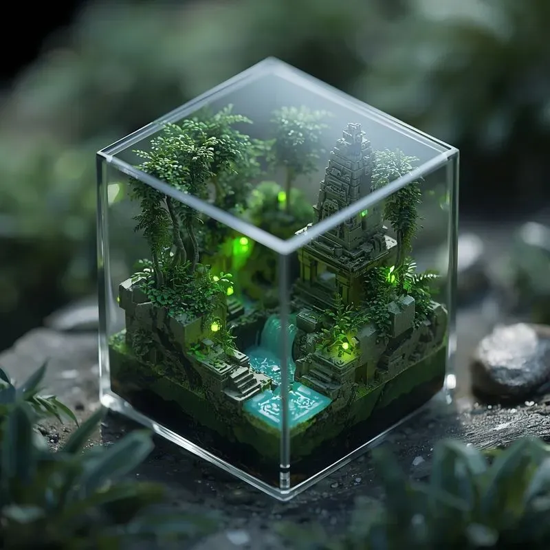 Isometric Bioluminescent 3d Microworlds