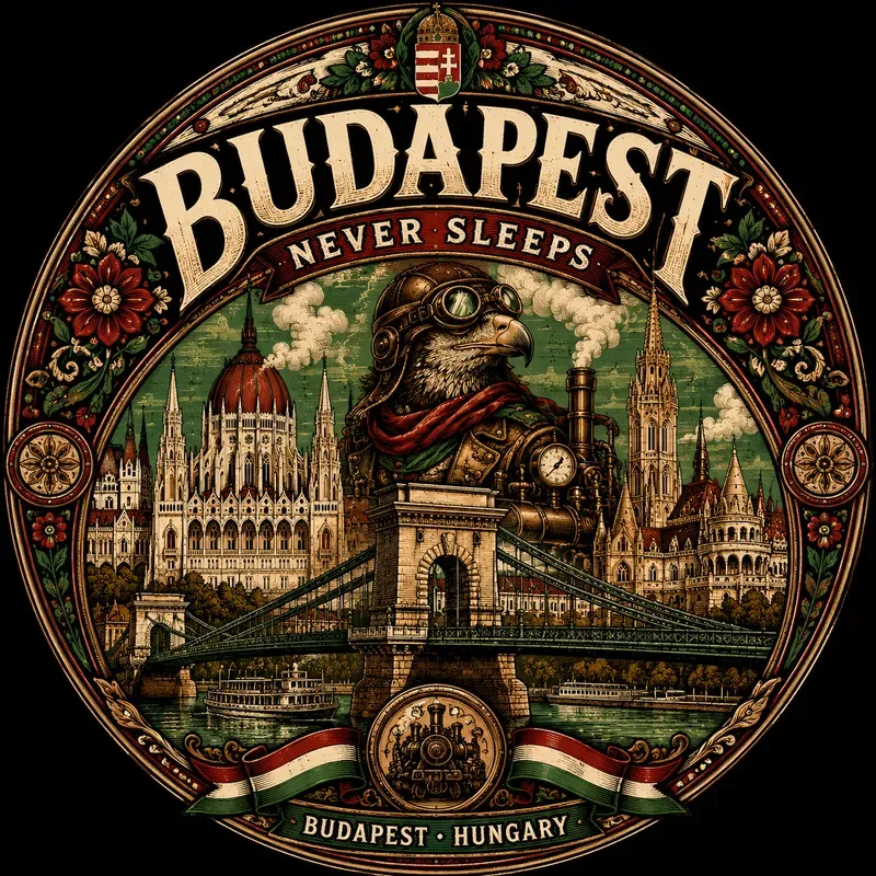 Retro Budapest City Emblem Art