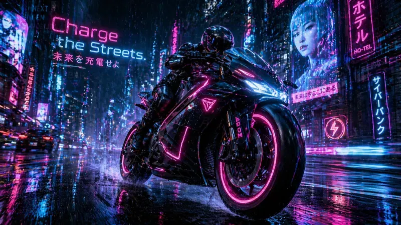 Electrifying Neon Motorcycle Adverts
