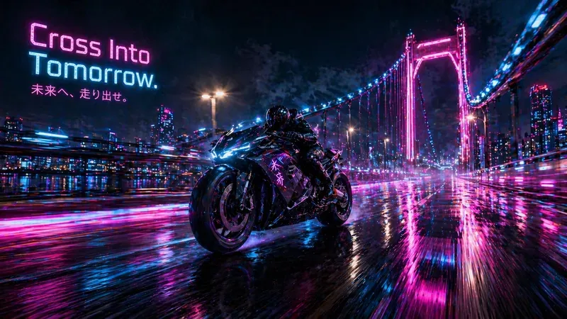 Electrifying Neon Motorcycle Adverts