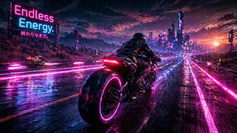 Electrifying Neon Motorcycle Adverts