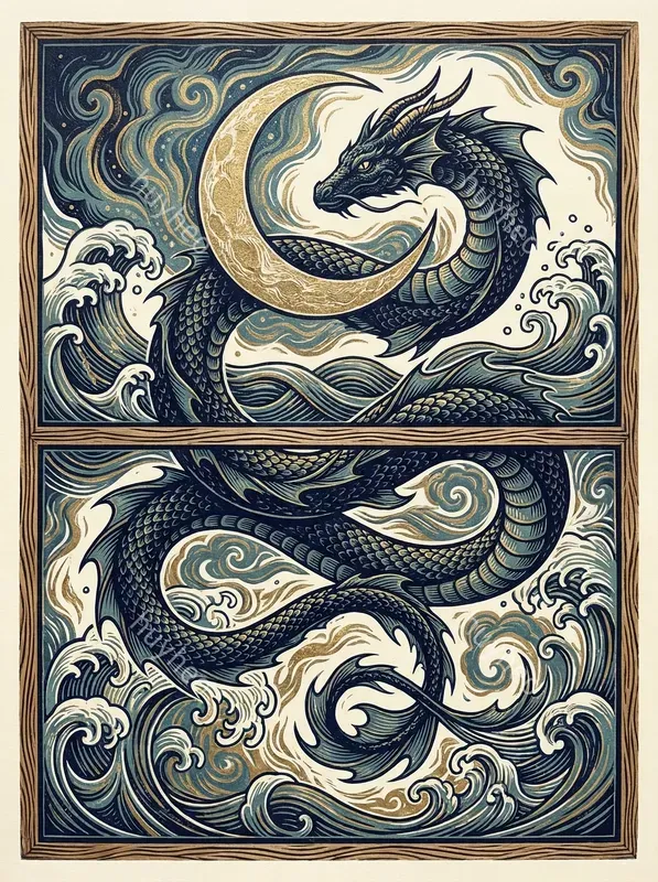 Celestial Gold Woodcut Diptych Art