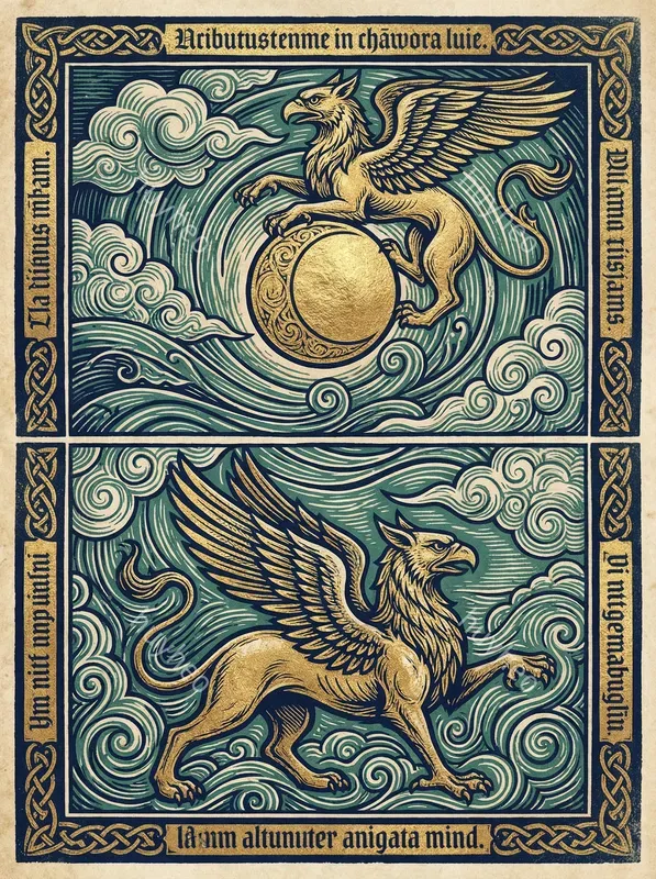 Celestial Gold Woodcut Diptych Art