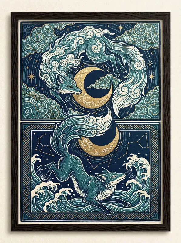 Celestial Gold Woodcut Diptych Art
