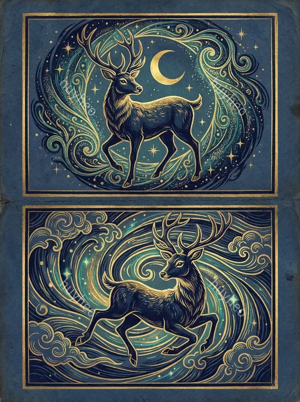 Celestial Gold Woodcut Diptych Art