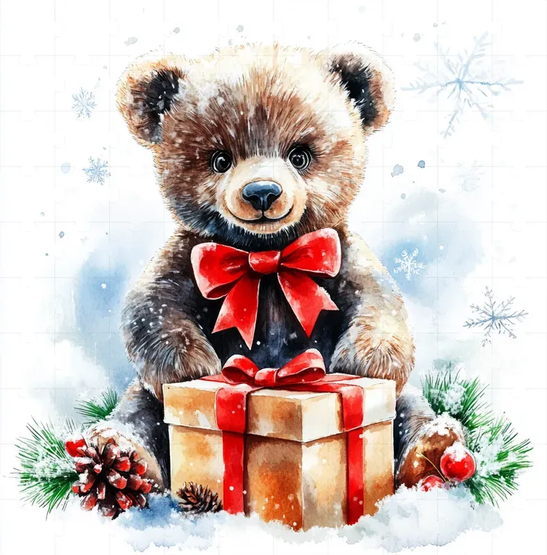 Christmas Watercolor Characters With Gifts